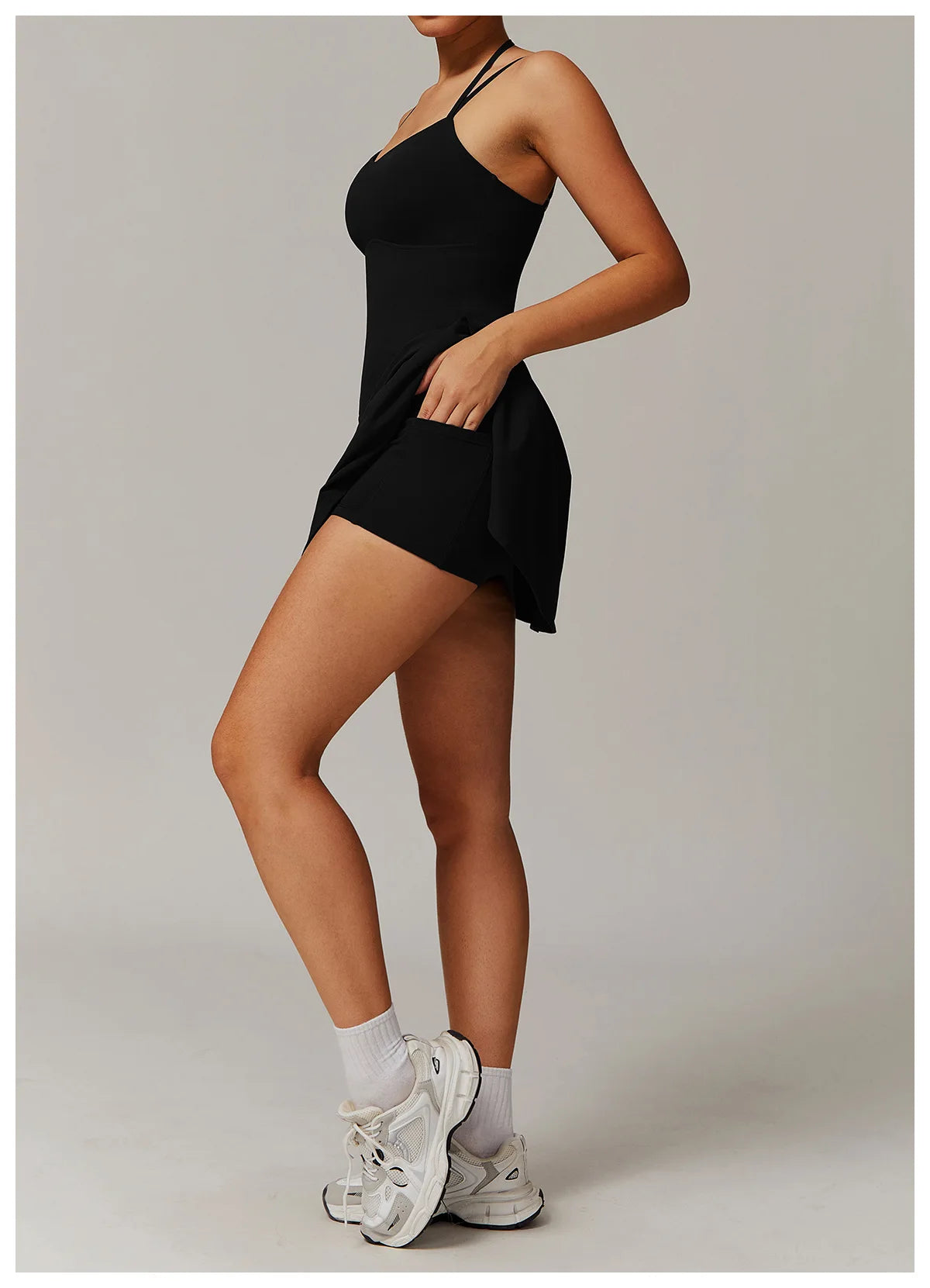 Tennis Dress with Shorts Underneath Pockets Strap Dress Sporting Tennis Outfit  Sport Dresses