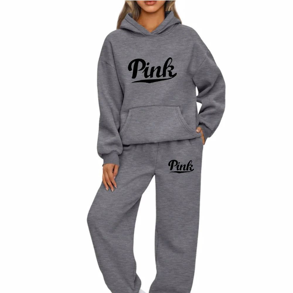 Women Hoodies Two Piece Sets High Quality Printing Hooded Sweatshirt Sweatpants Casual Suit Female Outwear and Trousers