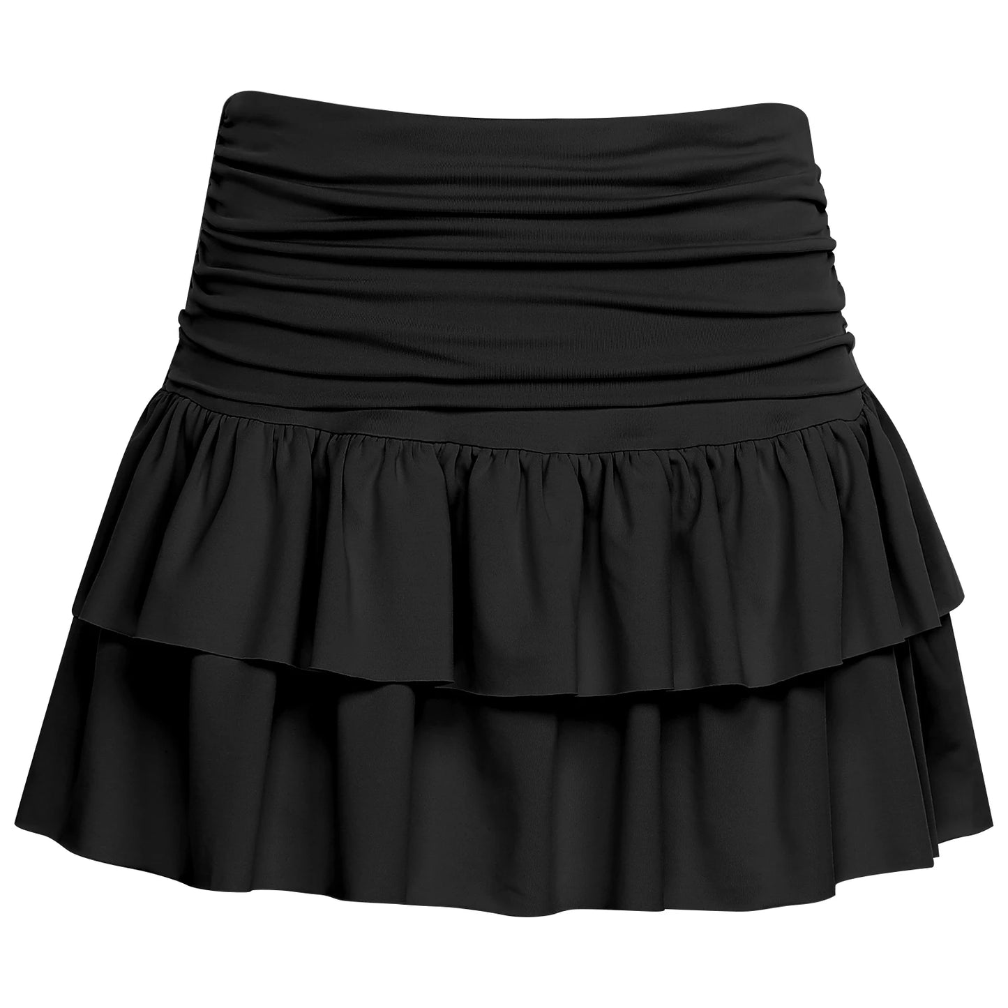 Athletic Tennis Miniskirt Built-in Shorts Ruched Waist Tiered Pleated Hem Stretchy Skirt Y2K Flared Flowy Short Skirts