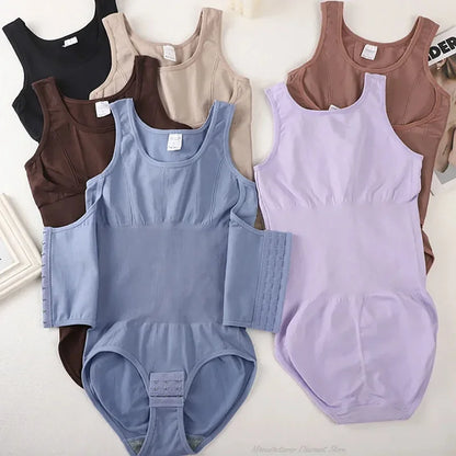 Bodysuit Shapewear with Zipper Belt Women Tummy Control Body Shaper Waist Trainer Slimming Cincher Corset Tops