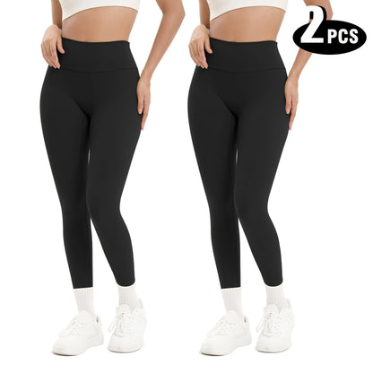 2 Pack High Waisted Sexy Butt Lifting Seamless Solid Color Yoga Leggings Elastic And Breathable Fitness Sports Pants