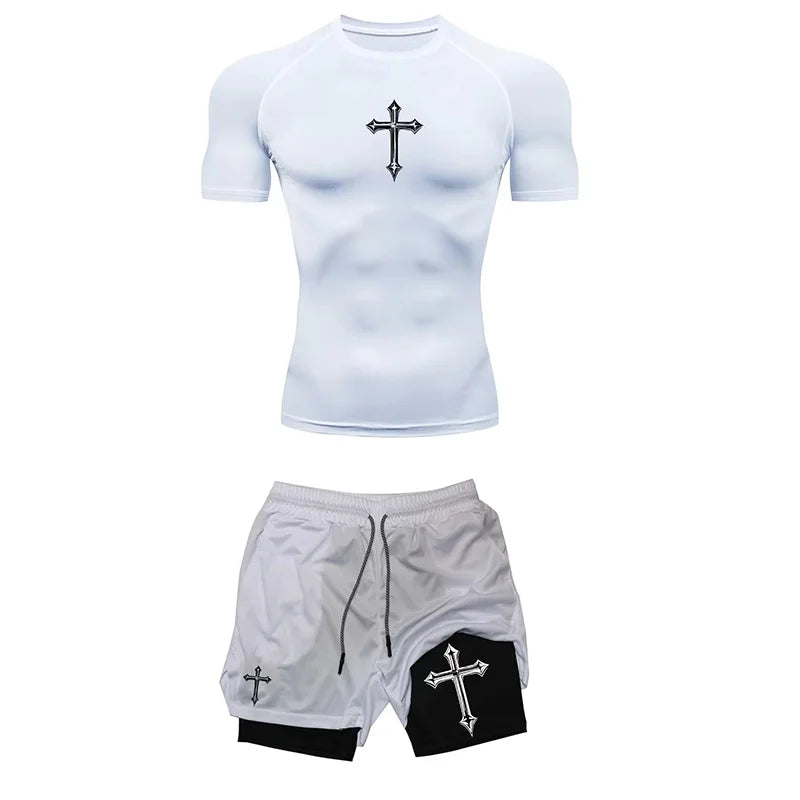 Breathable Compression Sportswear Two-piece Tight T-shirt Fitness Shorts