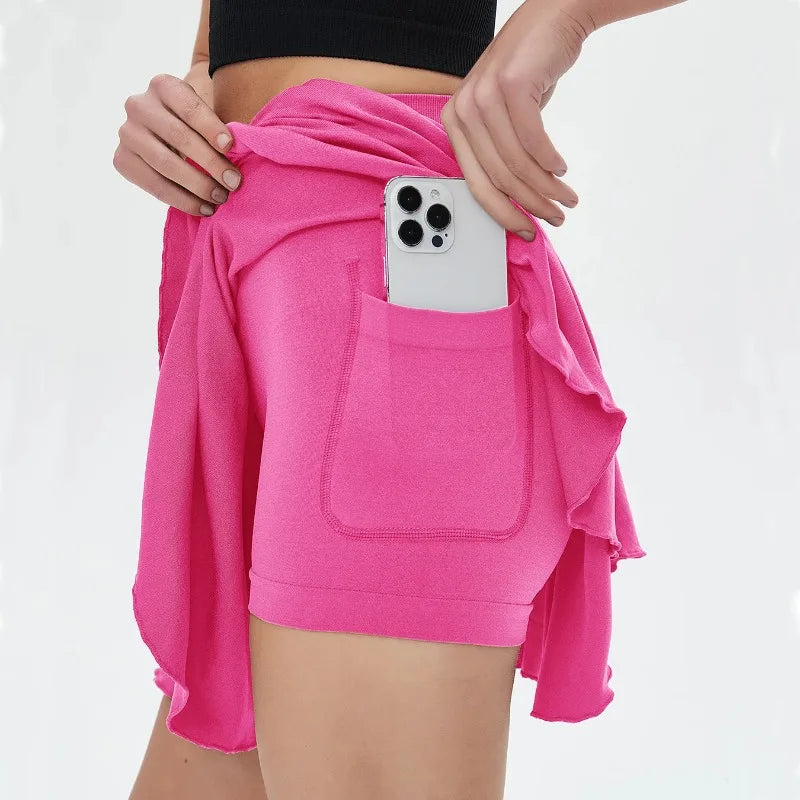 High Waisted Tennis Mini Skirt Yoga Golf Sports Belt Safety Pants Pocket Comfortable and Breathable Sports Skirt
