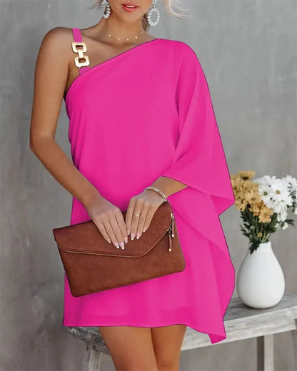 Casual Dresses Off-The-Shoulder One Strap Sloping Shoulder Printed Midi Dress