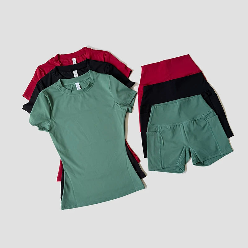 Sports Sets Fitness Hip-lifting Tight Top Short Sleeve
