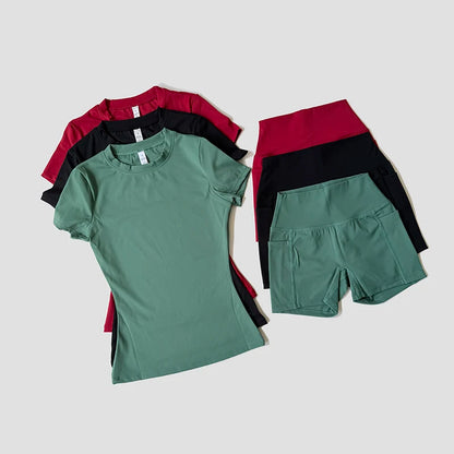 Sports Sets Fitness Hip-lifting Tight Top Short Sleeve