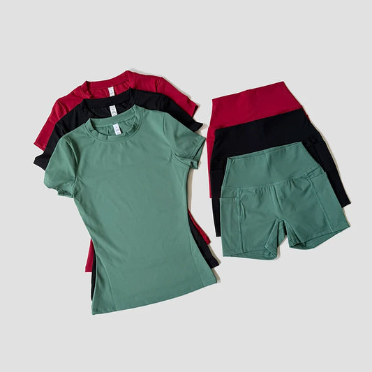Sports Sets Fitness Hip-lifting Tight Top Short Sleeve