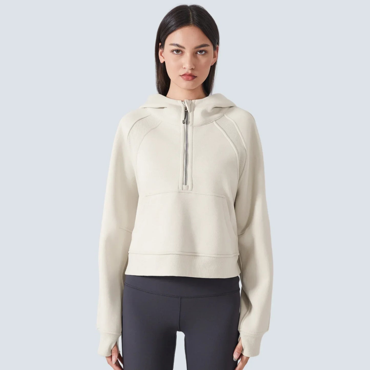 Women's Half-Zip Hoodies Fleece Sweatshirt Sports Jacket with Thumbhole