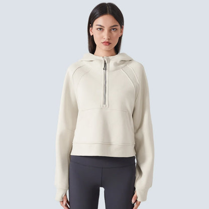 Women's Half-Zip Hoodies Fleece Sweatshirt Sports Jacket with Thumbhole