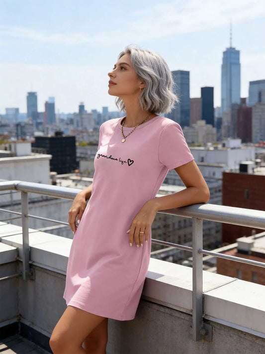 Women Casual T-Shirt Dress  Print Short Sleeve O-Neck Mini Dresses Streetwear