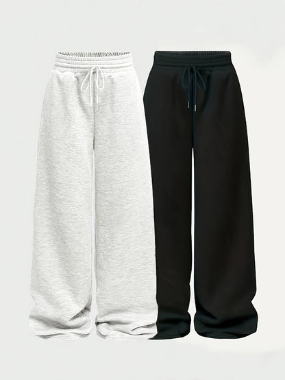 Casual Pants Simple Front-Tie Loose Fit Wide-Leg Trousers, Comfortable