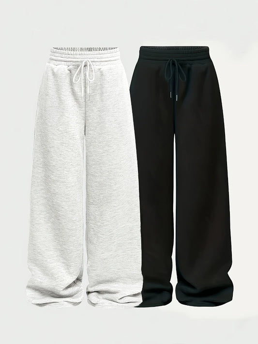 Casual Pants Simple Front-Tie Loose Fit Wide-Leg Trousers, Comfortable