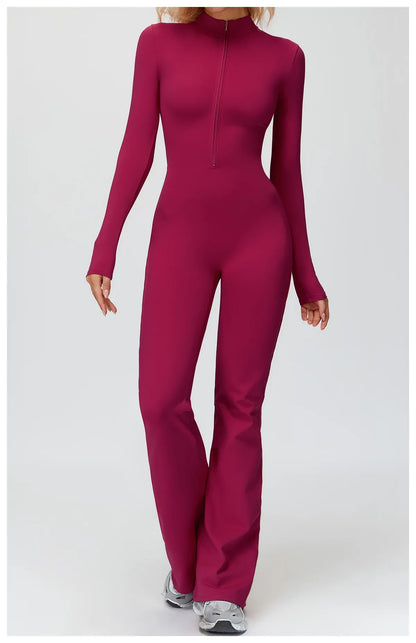Yoga Suit Gym Set Tracksuit Zipper Long Sleeved Sports Jumpsuit Push Up Workout Clothes