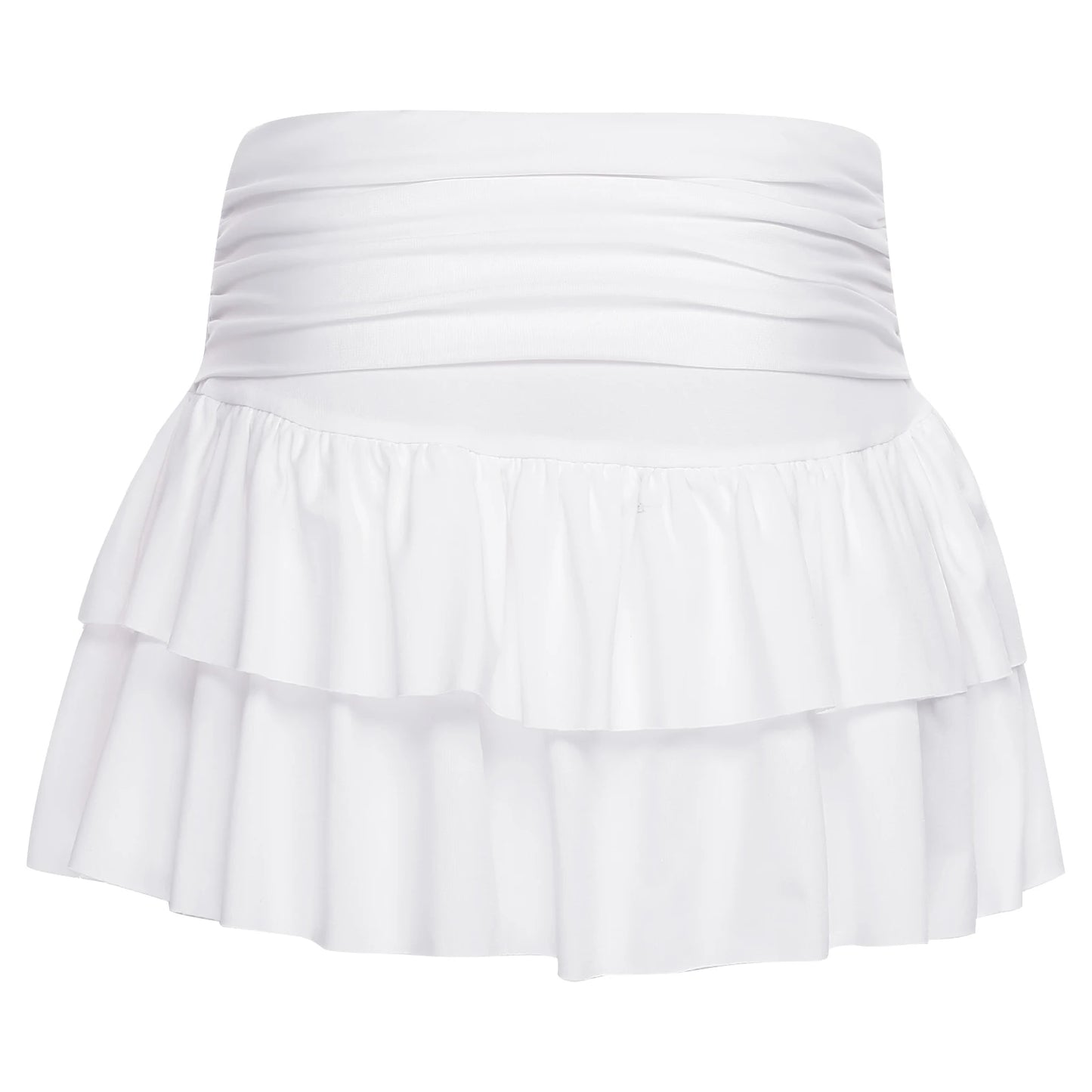 Athletic Tennis Miniskirt Built-in Shorts Ruched Waist Tiered Pleated Hem Stretchy Skirt Y2K Flared Flowy Short Skirts