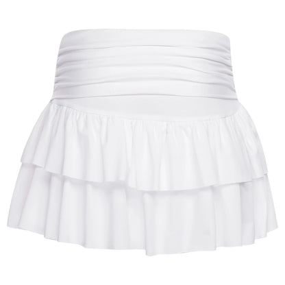 Athletic Tennis Miniskirt Built-in Shorts Ruched Waist Tiered Pleated Hem Stretchy Skirt Y2K Flared Flowy Short Skirts