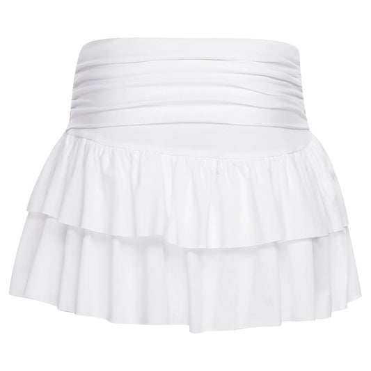 Athletic Tennis Miniskirt Built-in Shorts Ruched Waist Tiered Pleated Hem Stretchy Skirt Y2K Flared Flowy Short Skirts
