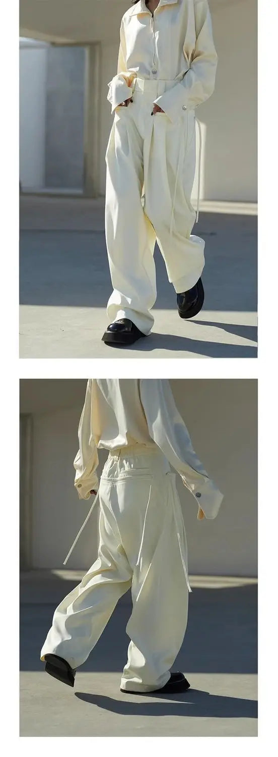 Casual Trousers New Strap Design High-waisted Slimming Loose Floor-like Wide-leg Pants