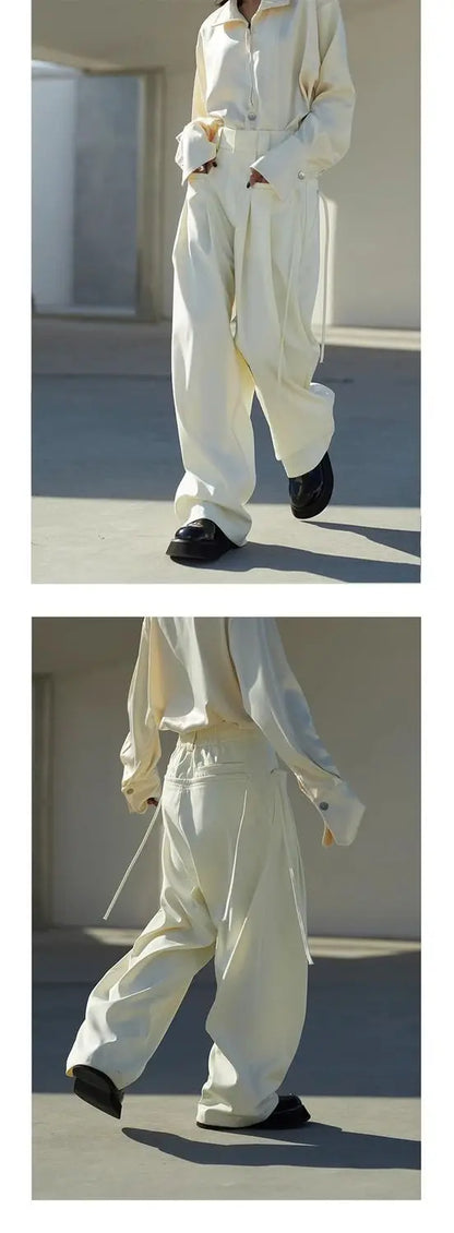 Casual Trousers New Strap Design High-waisted Slimming Loose Floor-like Wide-leg Pants