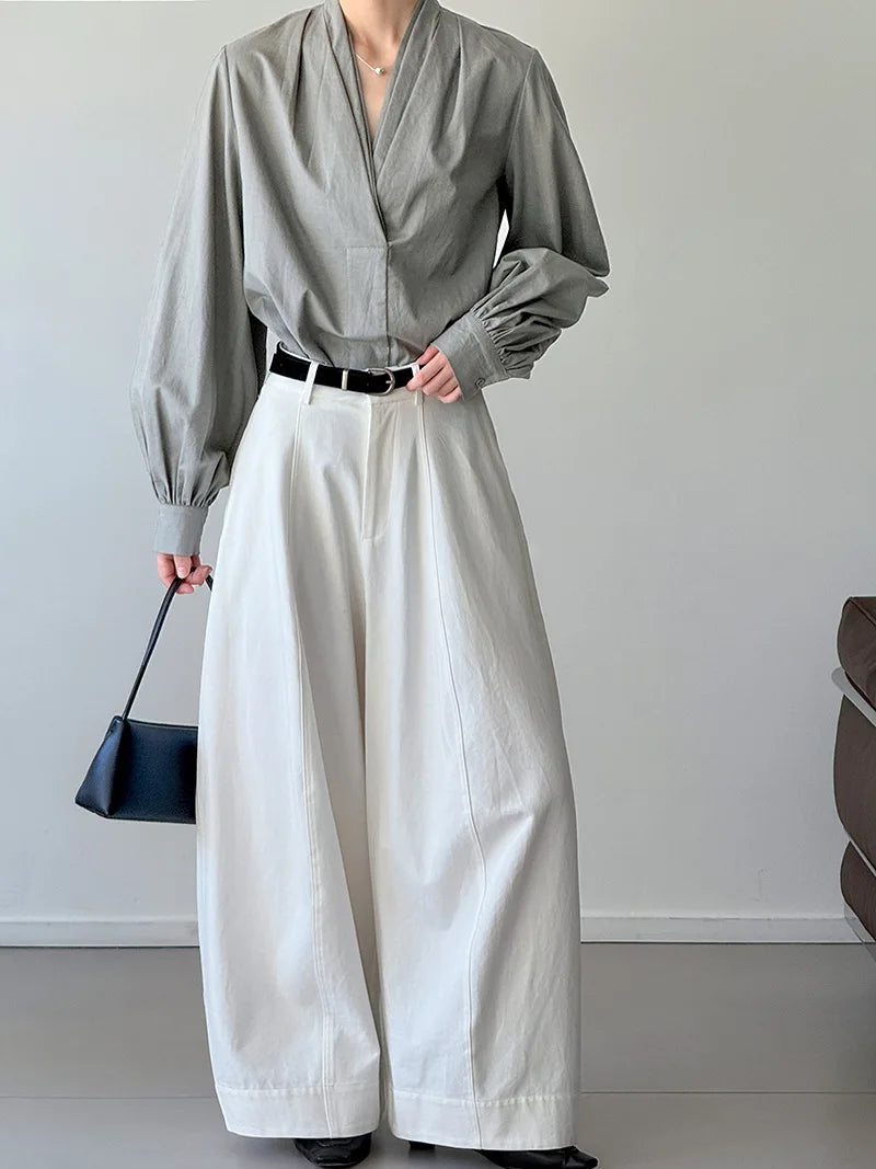 Women Casual Blouses V-Neck Puff Sleeve Office Blouses Fashion Shirts