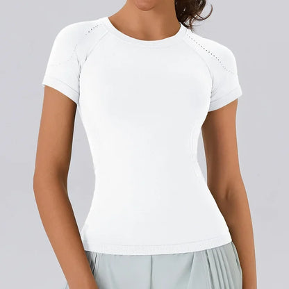 Yoga Shirts Sports T Shirt Short Sleeve Round Neck Breathable Stretchy Yoga Slim Fitness Active Top Tee