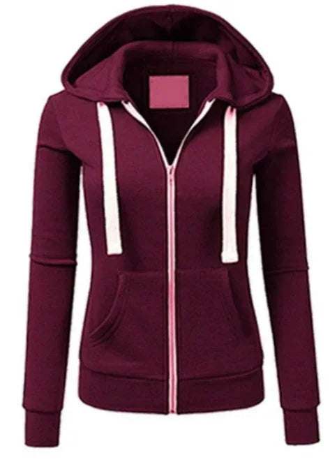 Autumn/Winter New Comfortable Women's Personalized Fashion Sports Hoodie Long Sleeve Drawstring Pocket Zipper Coat