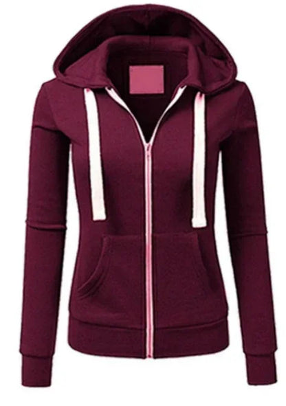 Autumn/Winter New Comfortable Women's Personalized Fashion Sports Hoodie Long Sleeve Drawstring Pocket Zipper Coat