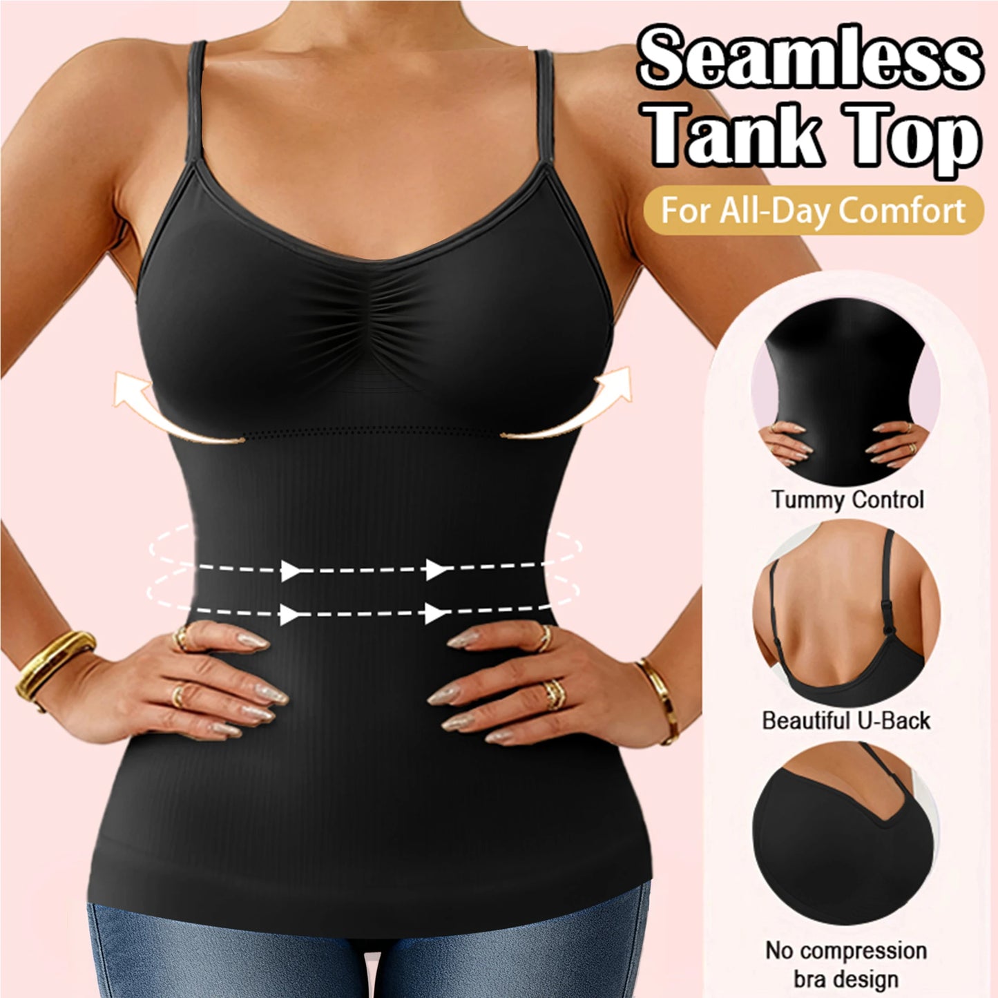 1pc Camisole Breathable Shapewear Tops Tummy Control Built In Bra Tank Shaping Body Shaper Slimming