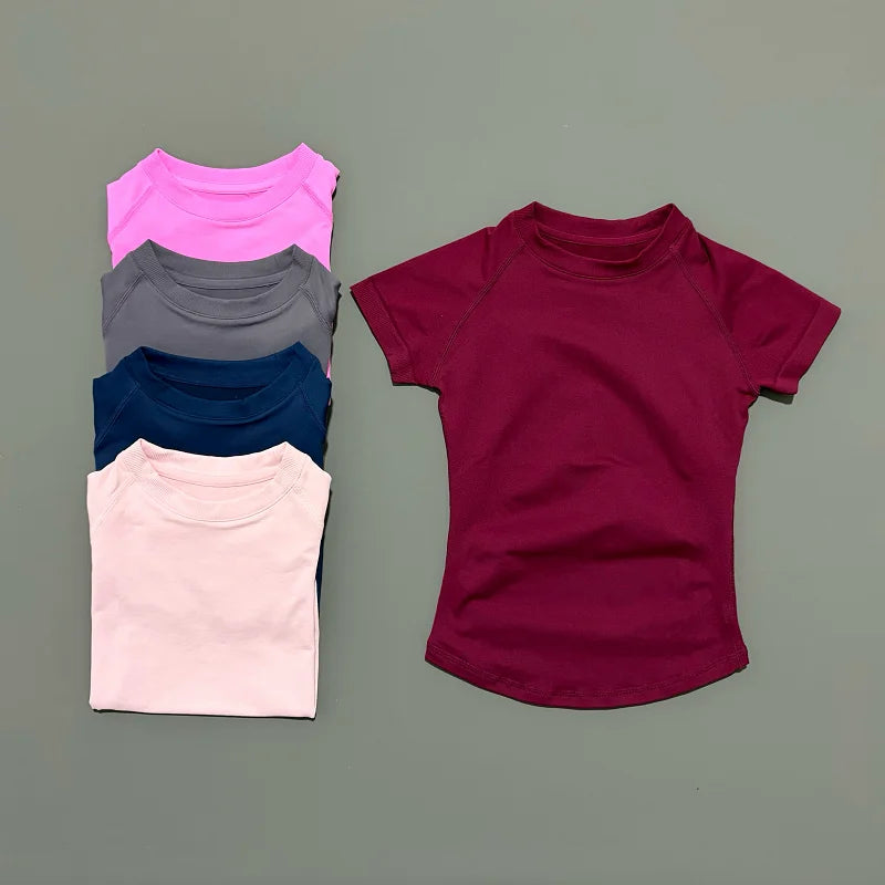 Short Sleeve T Shirt Summer Short Sleeve Round Neck Breathable Stretchy Gym