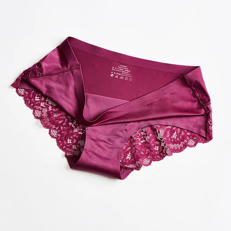 3PCS/Set Women's Panties Exquisite Lace Underwear Silk Satin Briefs Soft Cozy