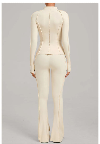 Gym Yoga Outfit Zipper Long Sleeve Fitness Suit Daily Casual Fitness Sportswear Two-Piece Sets