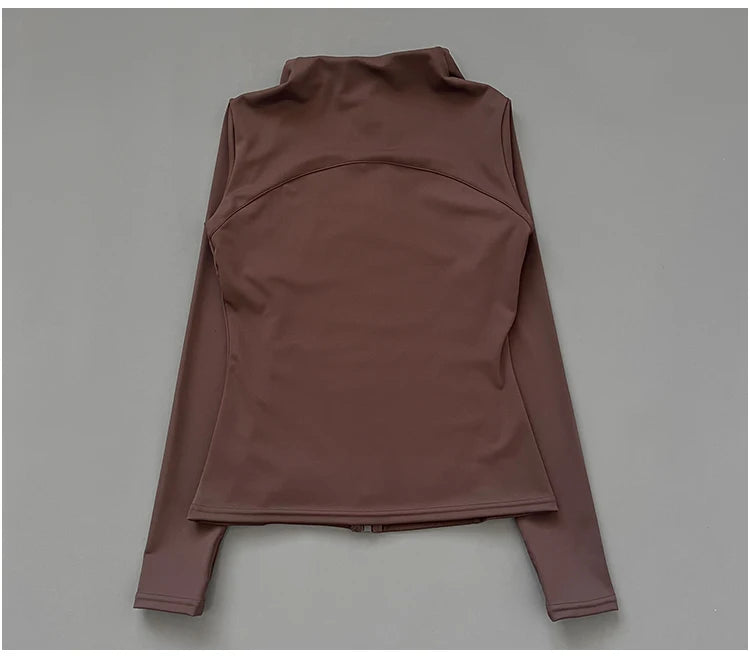 Quick Dry Stand Up Collar Fitness Jacket  Slim-Fit Zipper Yoga Wear Long Sleeve Breathable Sports Cycling Top