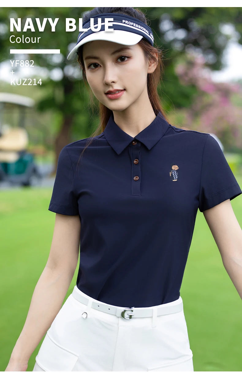 PGM Women's Golf Short Sleeved T-shirt  Breathable Polo Top Sportswear