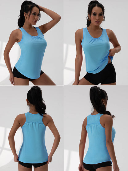 Yoga Shirts V-Neck Pleated Short Sleeve Sports Top Loose Solid Color Exercise Tee 5 Colors Gym Wear