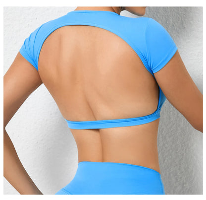 Sports Muscle Back Tee Padded Backless Sports Shirts Workout Yoga T-Shirt