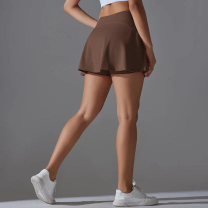 Women Tennis Skirt Ruffled Skirt With Shorts Golf Wear High Waist Breathable Yoga Skort