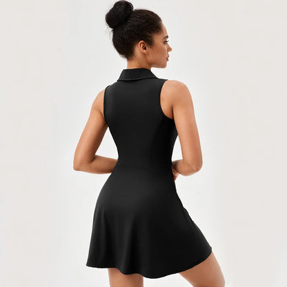 Tennis Dress Solid Color Lapel Slim Fit Running Skirt Breathable Quick Dry Golf Dress Yoga Wear