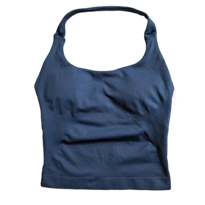 Strappy Workout Tank Top Padded Sports Bra Backless Yoga Shirts Seamless Gym Crop Top Halter
