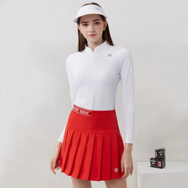 Golf Women Clothing Long Sleeve T-shirt Stand Collar Golf Apparel Tennis Athletic Top