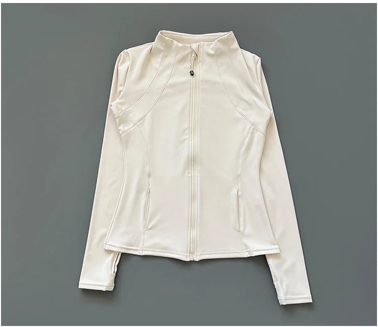 Quick Dry Stand Up Collar Fitness Jacket  Slim-Fit Zipper Yoga Wear Long Sleeve Breathable Sports Cycling Top