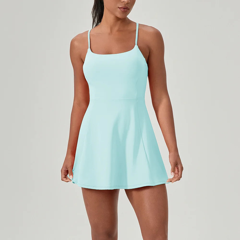 Tennis Dress Onesie with Built-in Bra Pad, Nude Feel Quick Dry Sports Dress for Golf