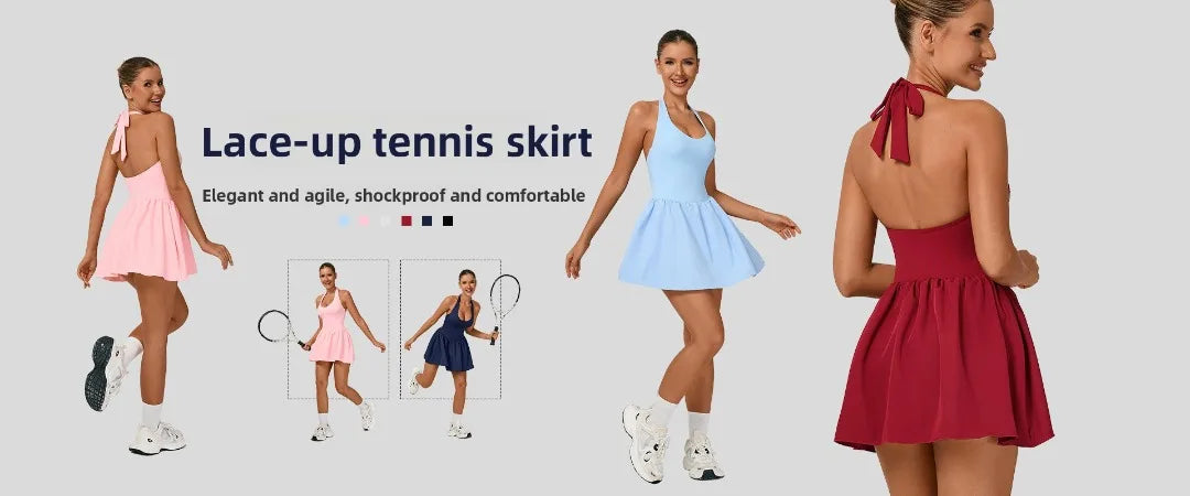 Women's One-piece Tennis Dress Sports  Anti-light Backless Golf Badminton Casual Workout Fitness Dress