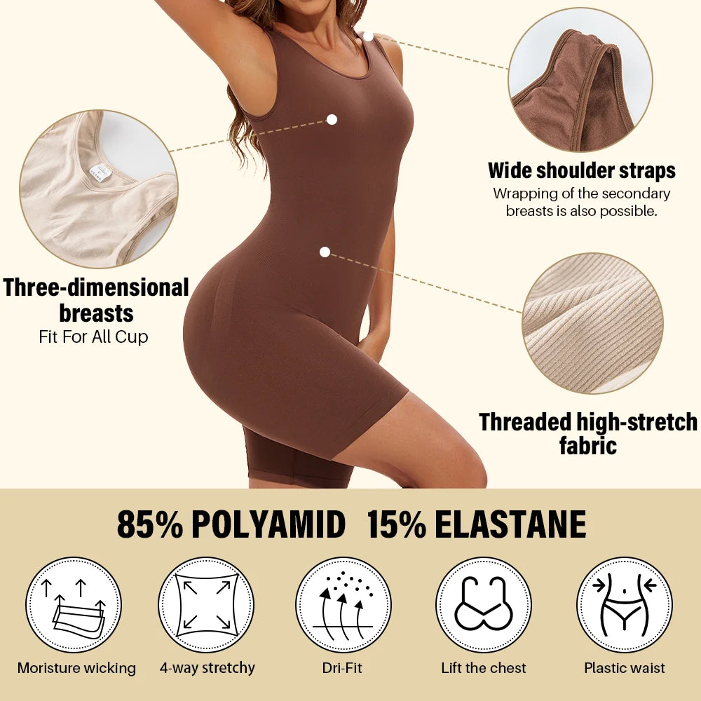 Sexy Bodysuits Full Coverage Shapewear Thigh Slim Body Suit Wide Shoulder Body Shaper Jumpsuit Seamless