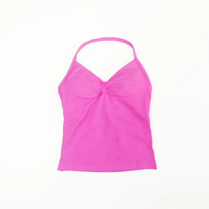 Longline Strappy Top Sports Fitness Tank Top Gym Beautiful Open Back Bra Halter