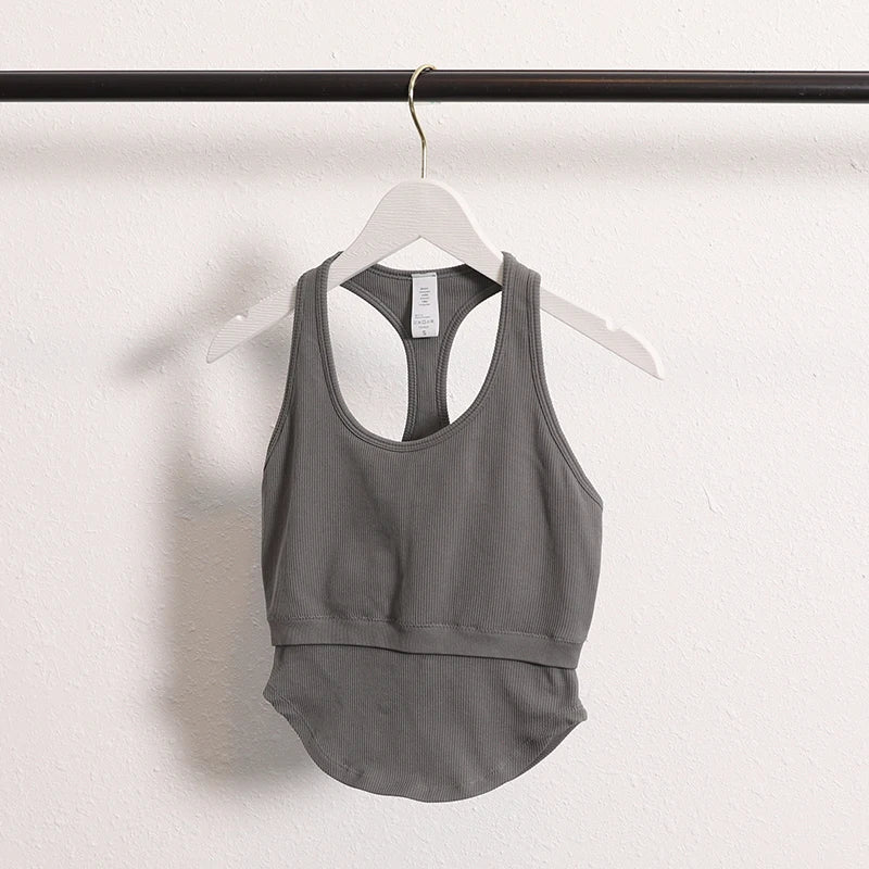 New Workout Backless Sport Tops Sleeveless Shirts Padded Sports Yoga Vest T-Shirt