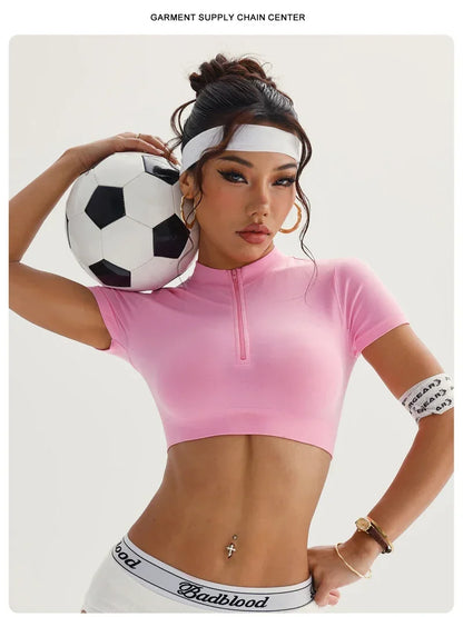 Women Shirts Zippy Seamless Gym Short Sleeve Yoga Sport Top ActiveWear