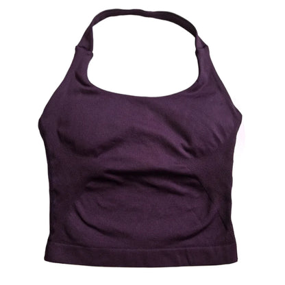 Strappy Workout Tank Top Padded Sports Bra Backless Yoga Shirts Seamless Gym Crop Top Halter