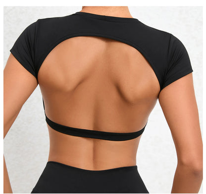 Sports Muscle Back Tee Padded Backless Sports Shirts Workout Yoga T-Shirt