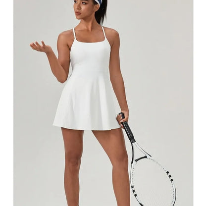 Tennis Dress Onesie with Built-in Bra Pad, Nude Feel Quick Dry Sports Dress for Golf