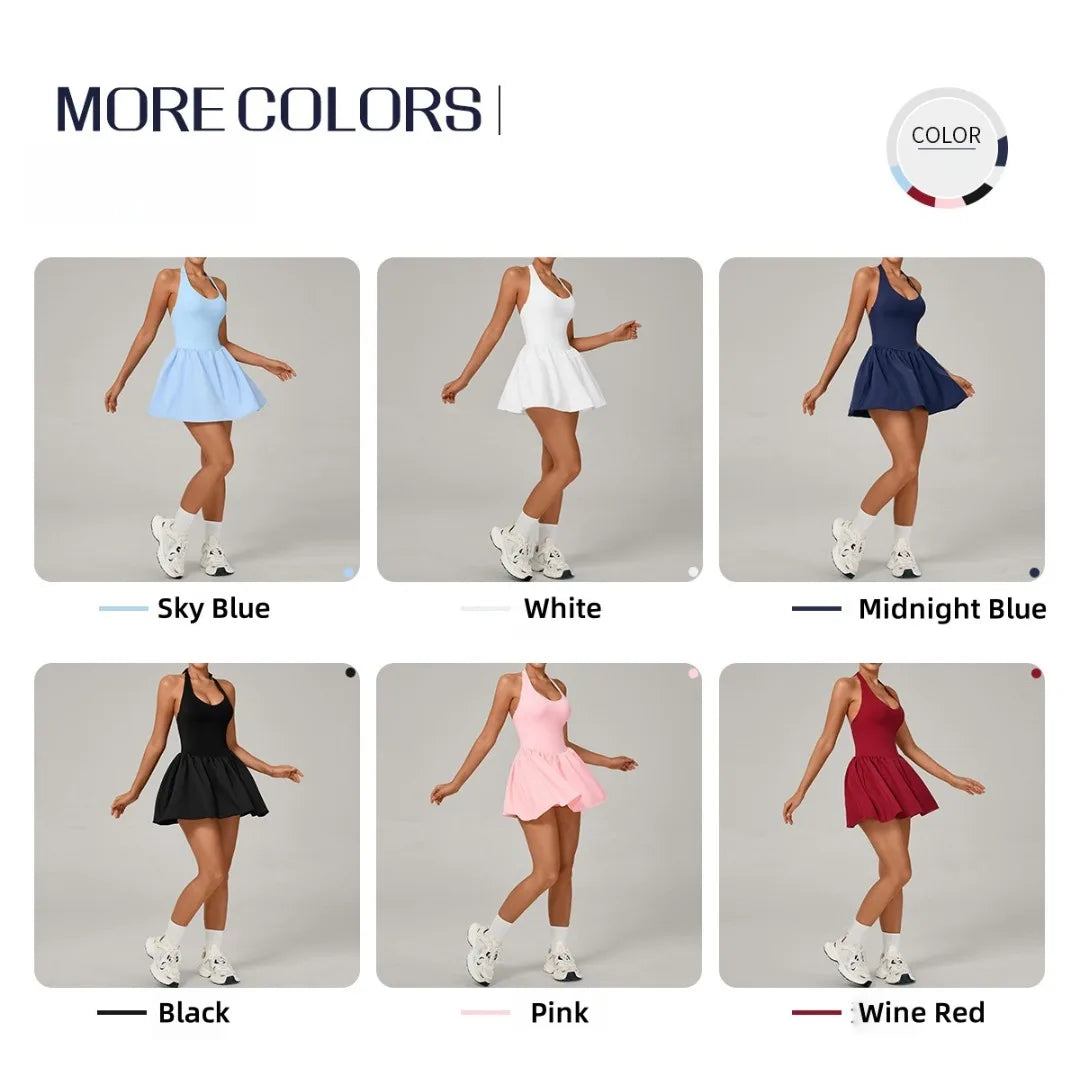 Women's One-piece Tennis Dress Sports  Anti-light Backless Golf Badminton Casual Workout Fitness Dress