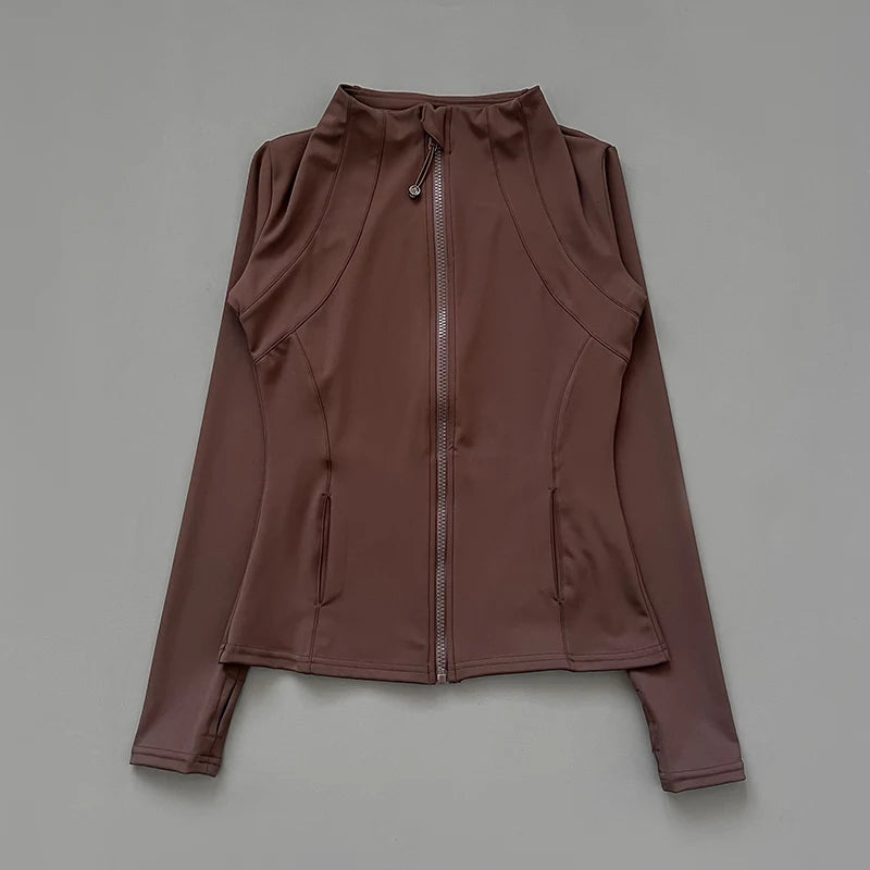 Quick Dry Stand Up Collar Fitness Jacket  Slim-Fit Zipper Yoga Wear Long Sleeve Breathable Sports Cycling Top